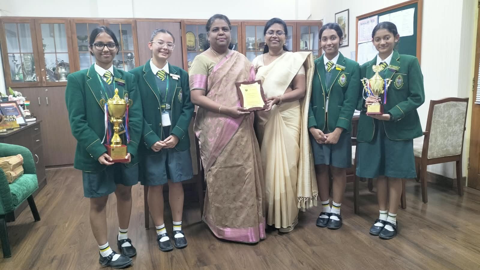 Bishop Cotton Girls’ School students with their trophies after winning Best Innovation at the Singapore Science Conference