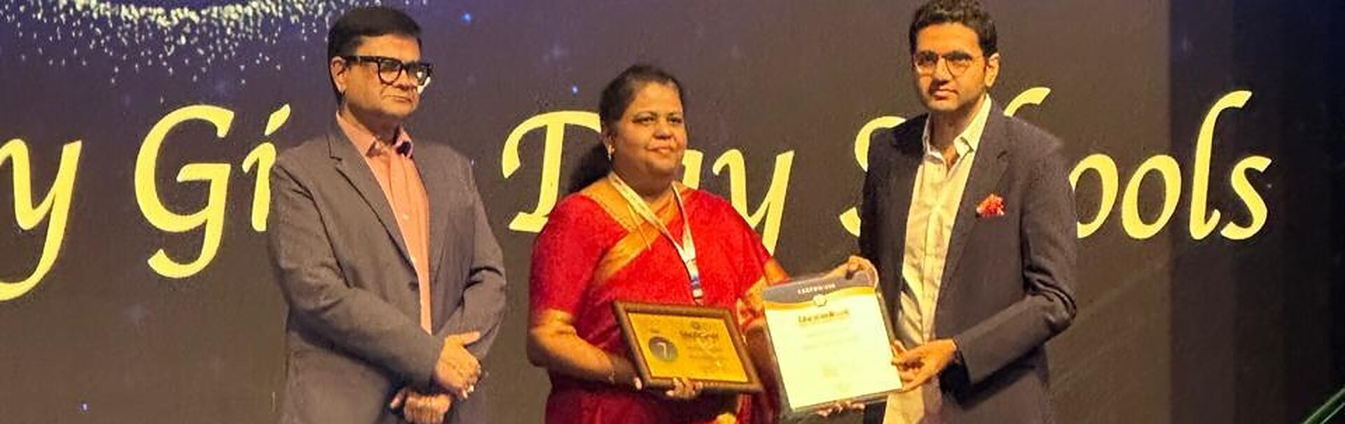 Principal Dr. Christy Priyadharsini F receiving the EducationWorld India School Rankings 2026-27 award for Bishop Cotton Girls’ School